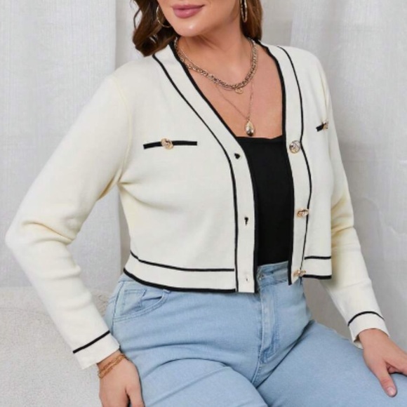 BRAND NEW NWT Cream & Black Cropped Cardigan 2XL (16) - Picture 5 of 9